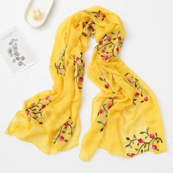 Chinese Embroidery Chiffon Scarf - Picture 2 of 6